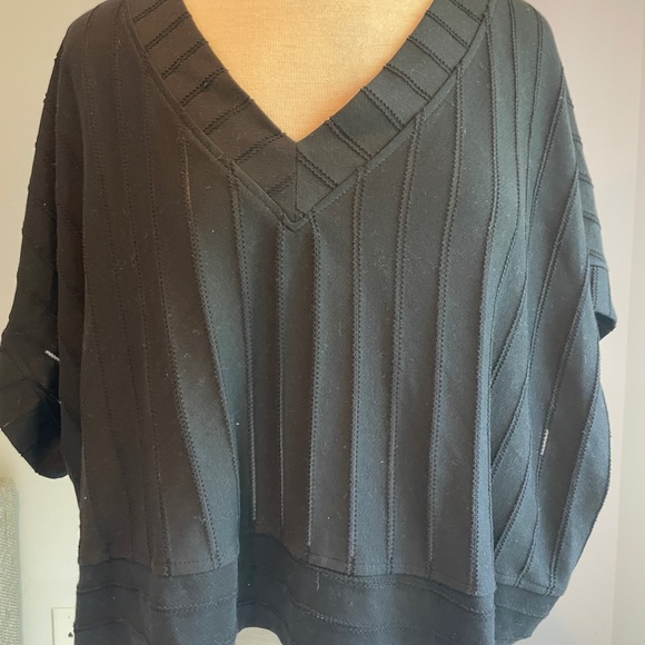 Umgee Black Oversized Short Sleeve Top V neck Cropped Ribbed boxy top Y2K 90s - Picture 3 of 11